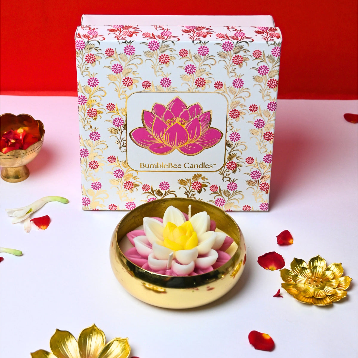 Luxury Blooming Lotus Urli Candle Gift Box