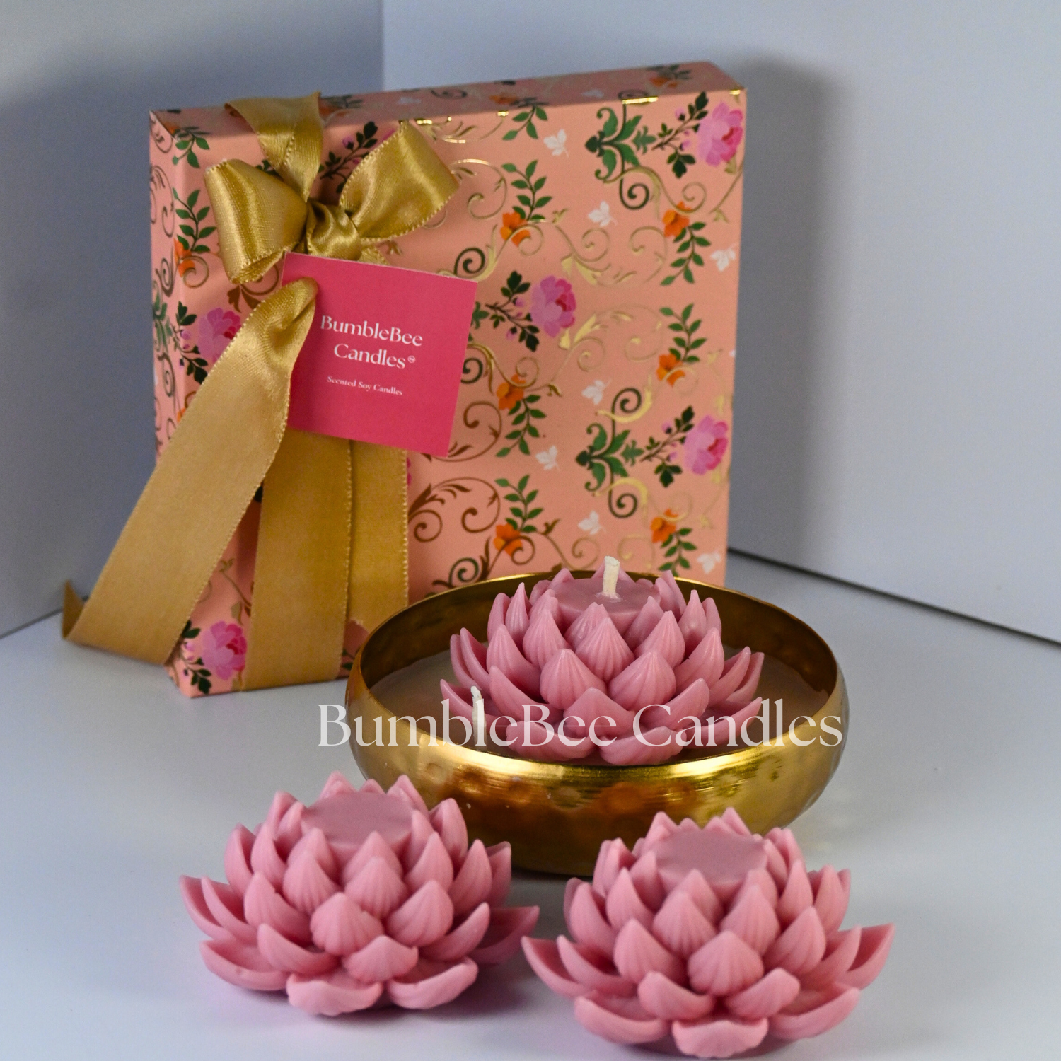 Golden Hammered Urli Gift Box - Lotus Design